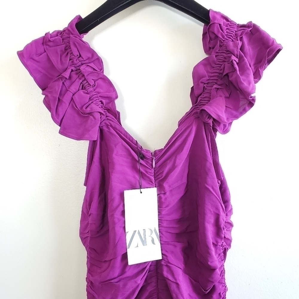 Zara Draped Ruffled Blogger Favorite Purple Mini Dress NWT XS - Picture 12 of 14